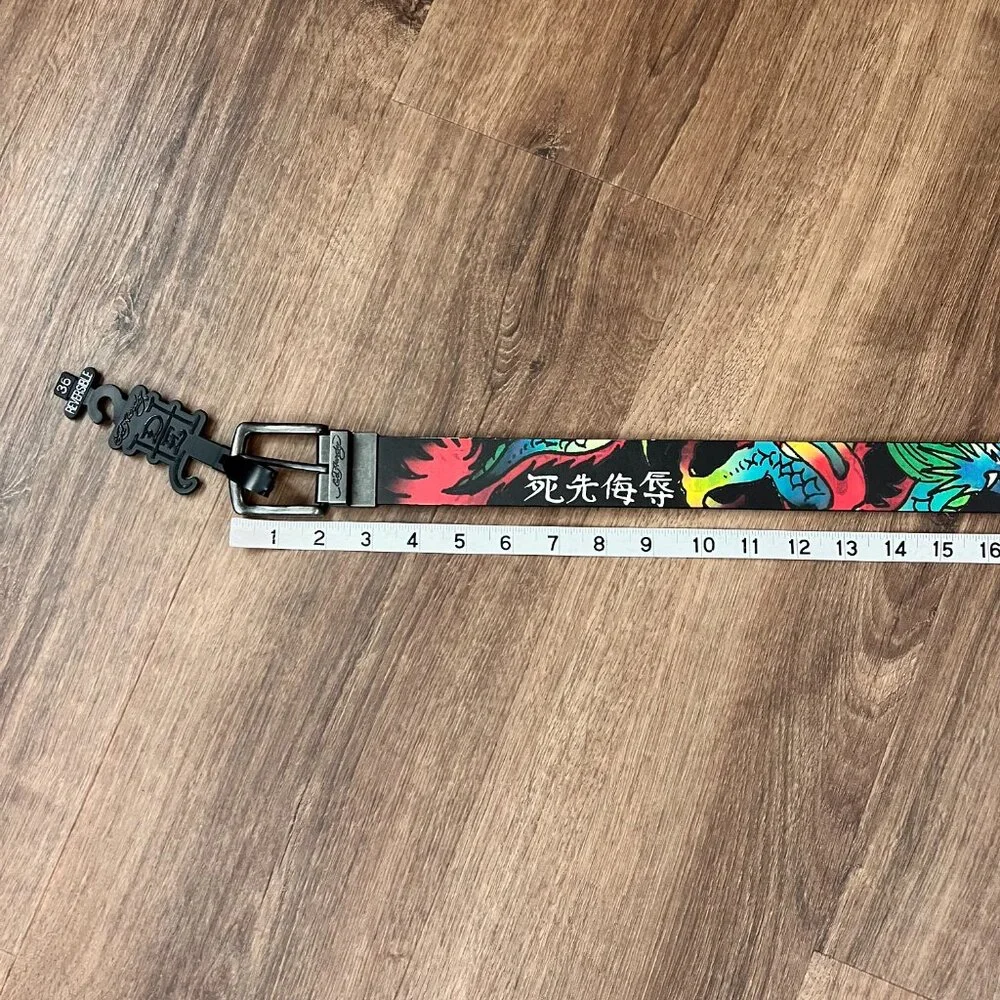 NEW Ed Hardy Tattoo Dragon & Tiger Black Reversible Belt Sz 36